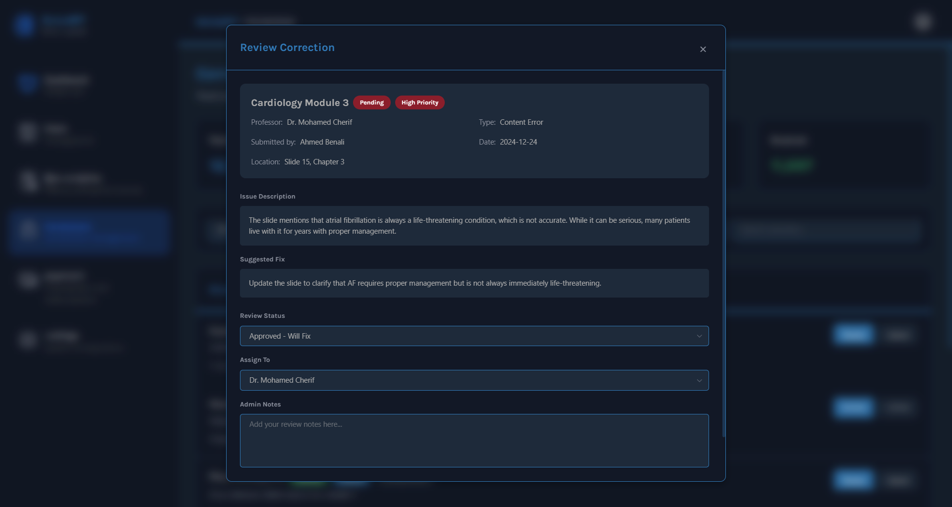 Review Correction Modal