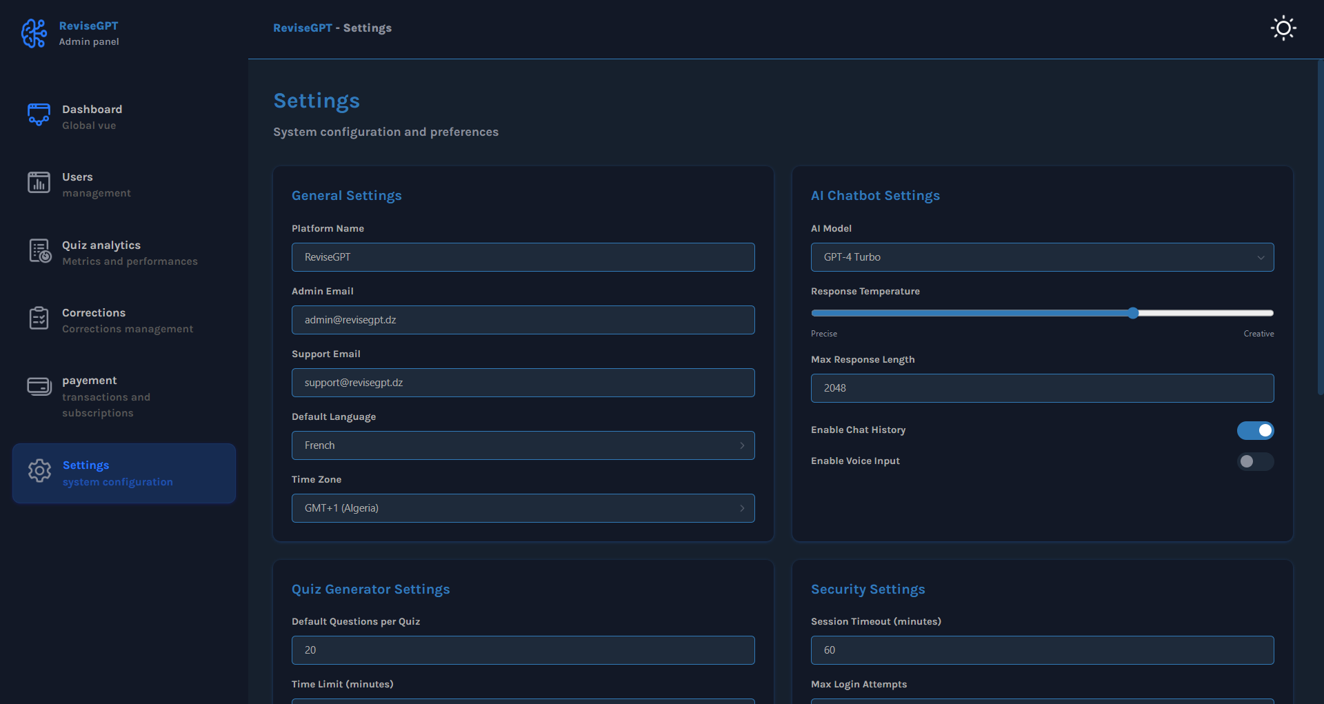Settings Configuration