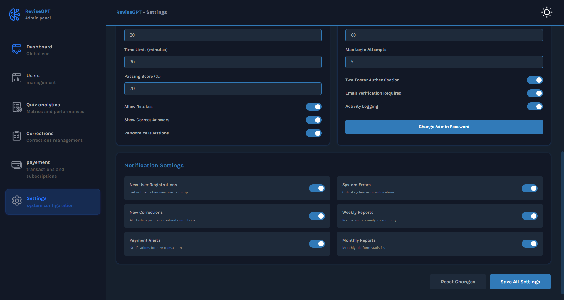 Settings Advanced