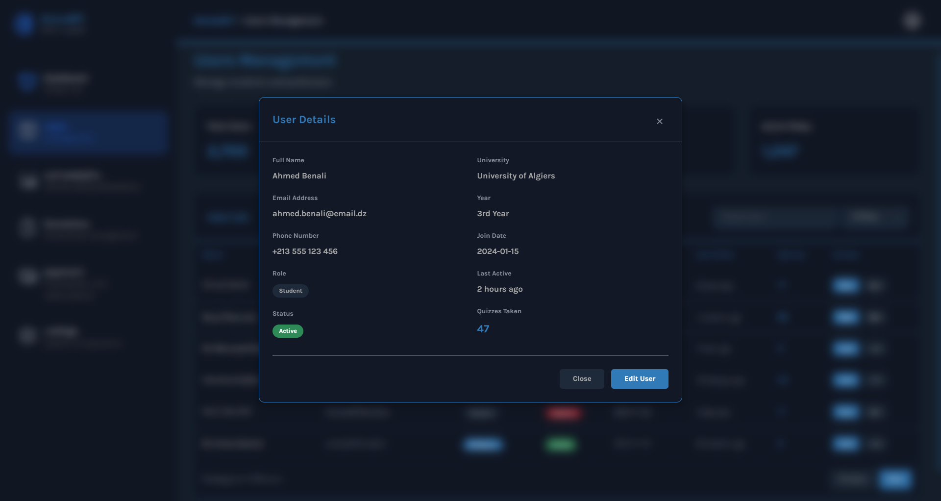 User Details Modal